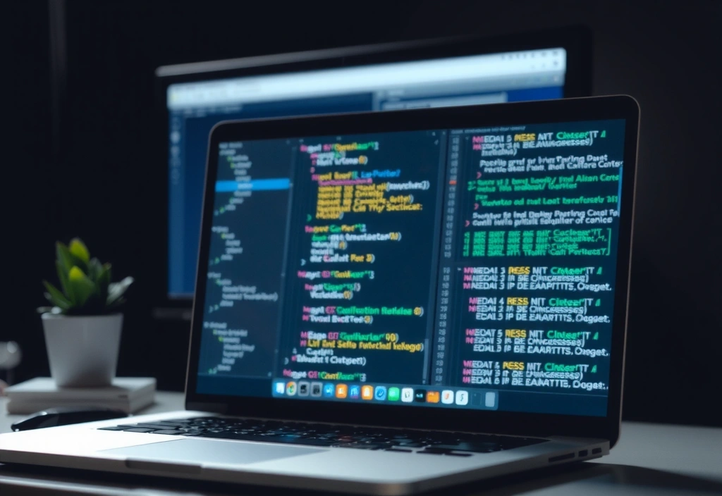 Developer workstation with code and browser console